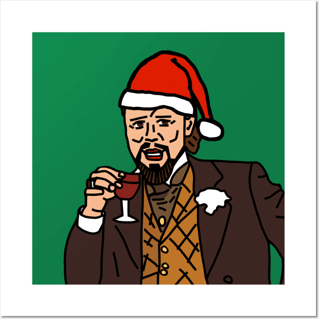 Christmas Laughing Leo Drinking Wine Memes Wall Art by ellenhenryart